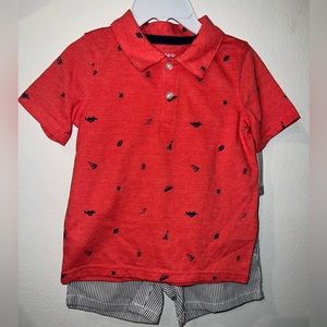 NWT Carter's Boy 2 Piece Short Set 24 Month Summer Polo shirt Stipe Shorts